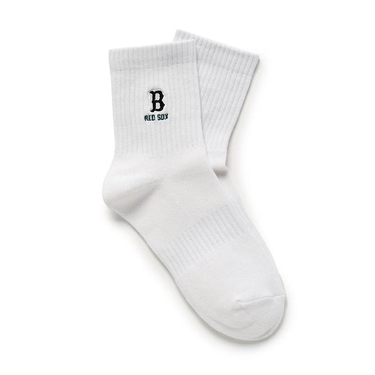 White Small Logo Block Embroidery Socks Boston Red Sox