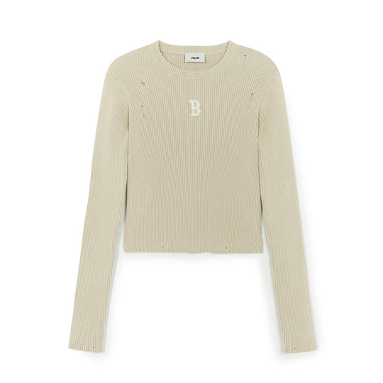 Women's Basic Vintage Washing Ribbed Knit Pullover Boston Red Sox