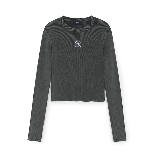 Women's Basic Vintage Washing Ribbed Knit Pullover New York Yankees