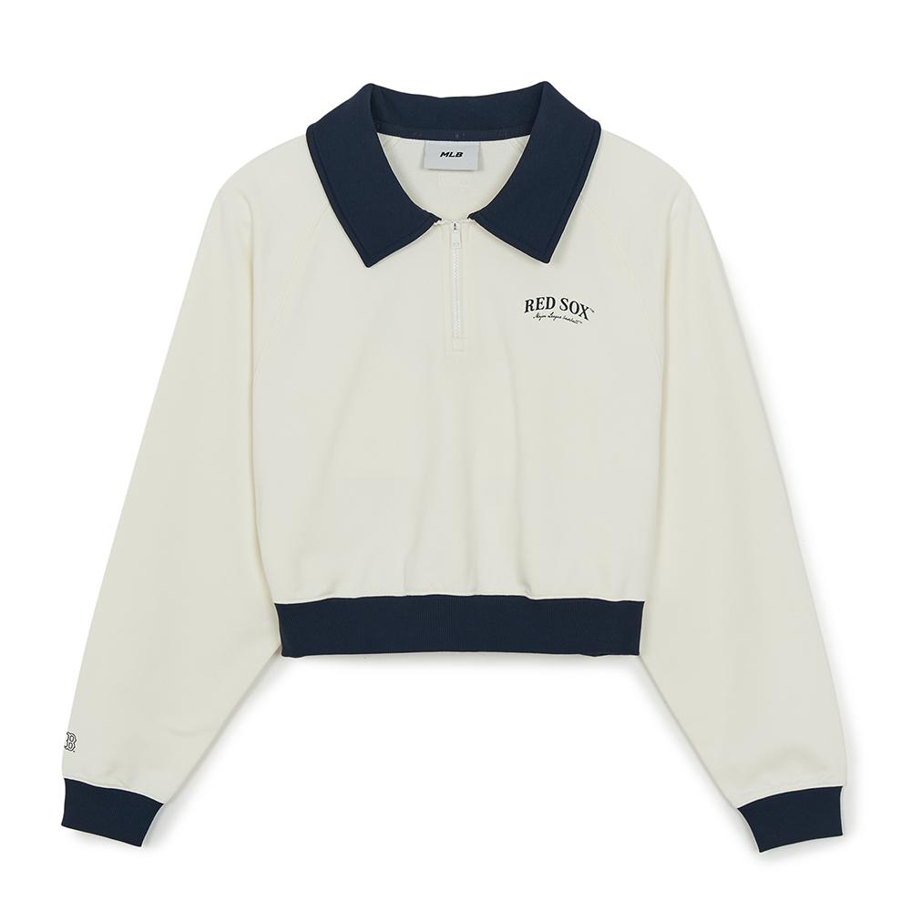 เสื้อสเวตเชิ้ต Womens Varsity Sportive Color Blocking Half Zip Sweatshirts Boston Red Sox