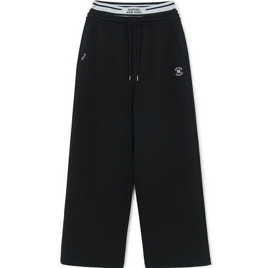 Women's Basic Small Logo Double Waist Semi Wide Pants New York Yankees