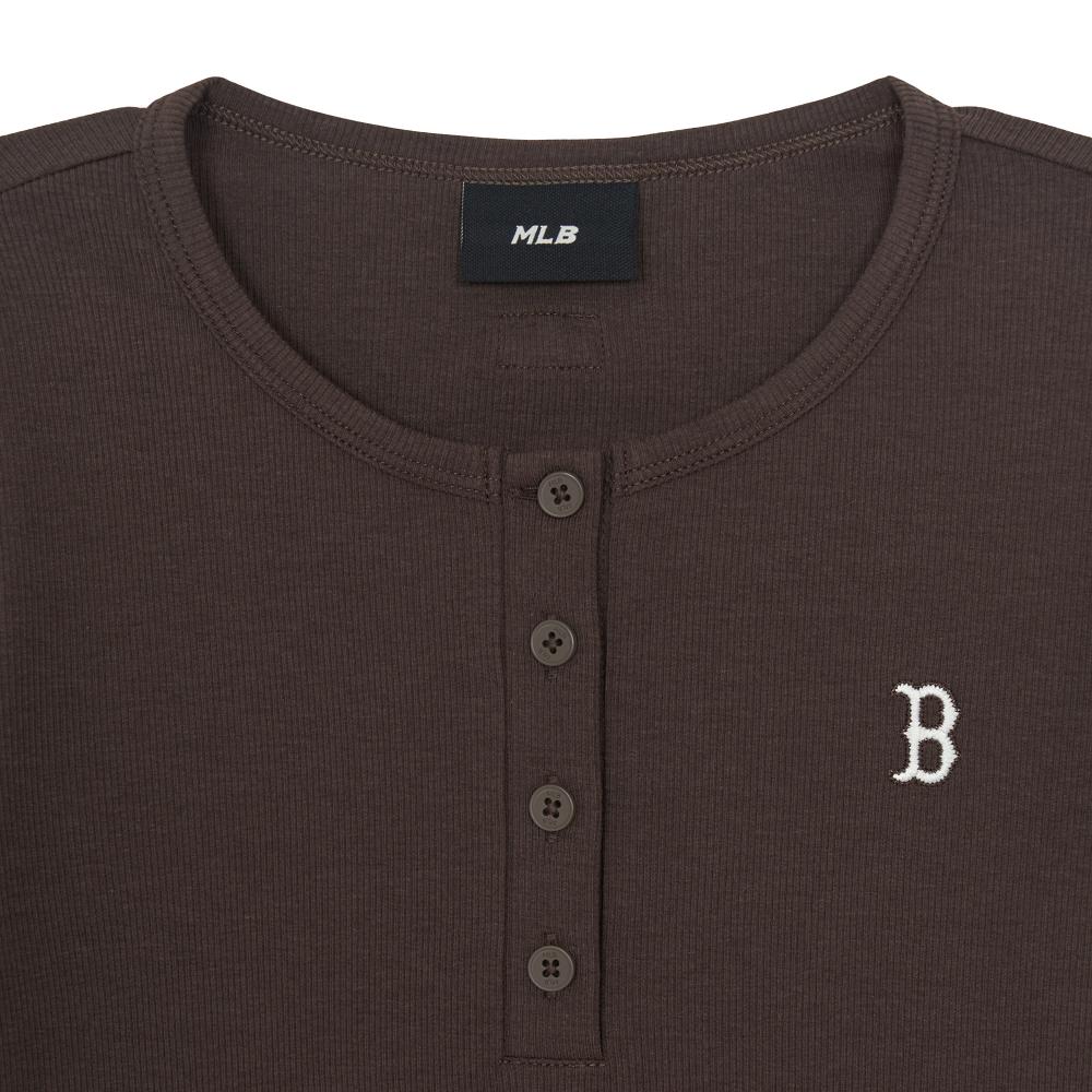 เสื้อยืดแขนยาว Women's Vintage Slim Ribbed Henley Neck Long Sleeve T-Shirts Boston Red Sox