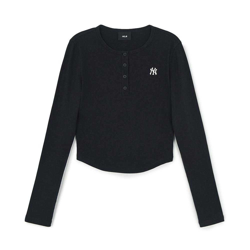 เสื้อยืดแขนยาว Women's Vintage Slim Ribbed Henley Neck Long Sleeve T-Shirts New York Yankees