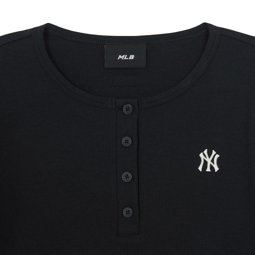 เสื้อยืดแขนยาว Women's Vintage Slim Ribbed Henley Neck Long Sleeve T-Shirts New York Yankees