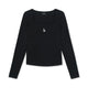 Basic Slim Semi Crop Square Neck Long Sleeve T-Shirts Los Angeles Dodgers