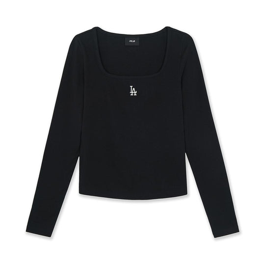 Basic Slim Semi Crop Square Neck Long Sleeve T-Shirts Los Angeles Dodgers