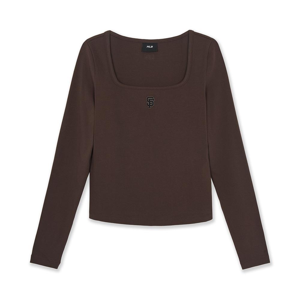 Basic Slim Semi Crop Square Neck Long Sleeve T-Shirts San Francisco Giants