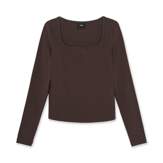 Basic Slim Semi Crop Square Neck Long Sleeve T-Shirts San Francisco Giants