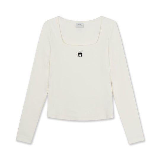 Basic Slim Semi Crop Square Neck Long Sleeve T-Shirts New York Yankees