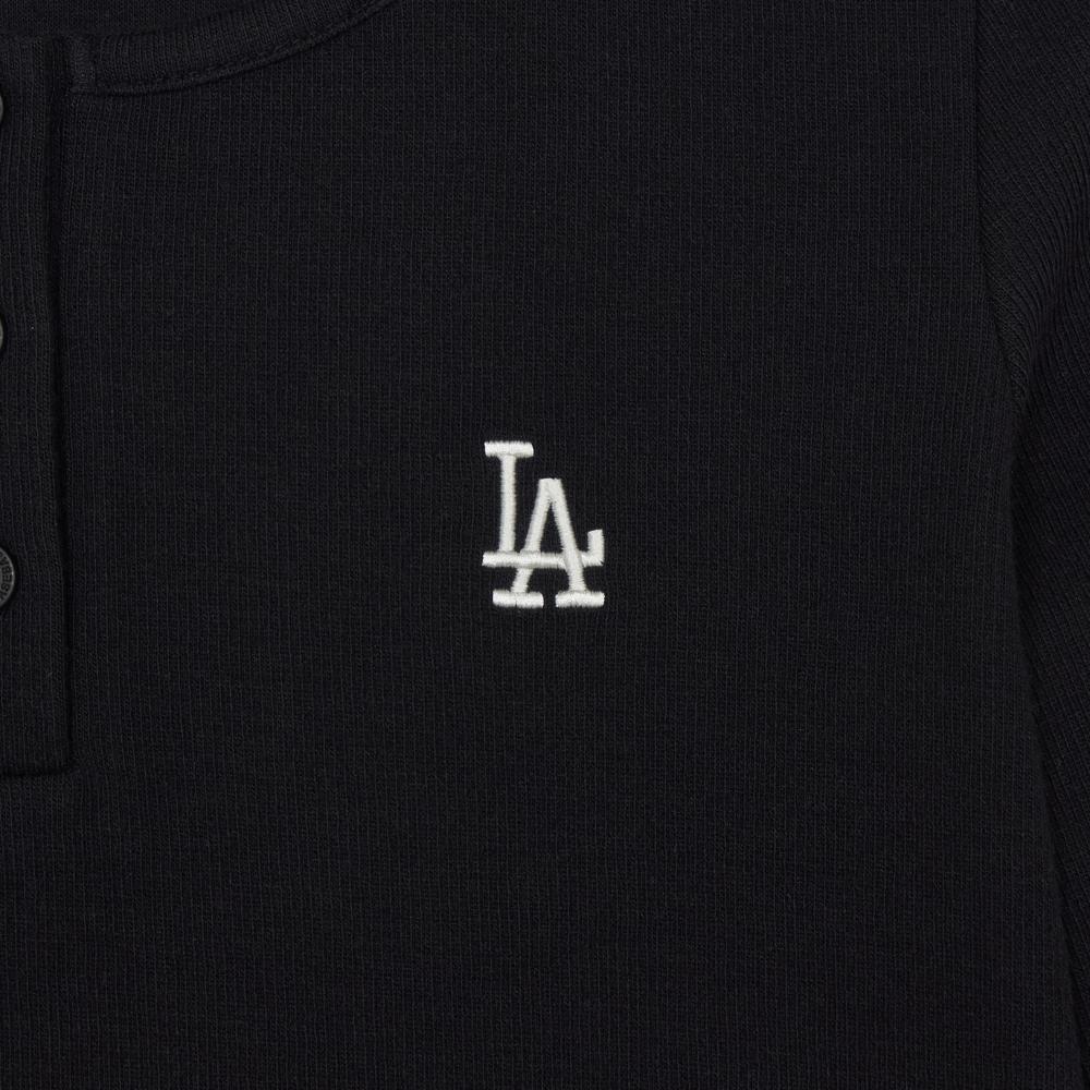 Basic Henley Neck Layered Slim Semi Crop Long Sleeve T-Shirts Los Angeles Dodgers