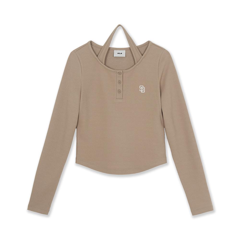 Basic Henley Neck Layered Slim Semi Crop Long Sleeve T-Shirts San Diego Padres