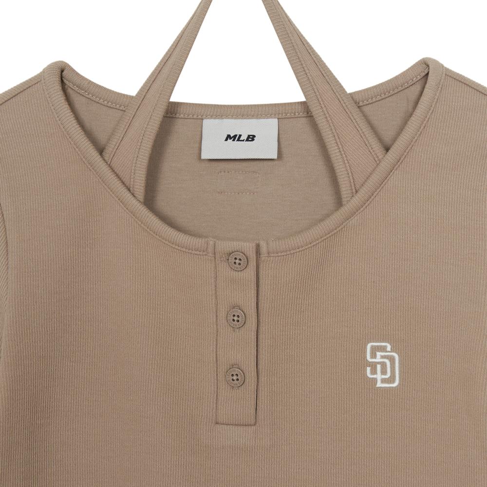 Basic Henley Neck Layered Slim Semi Crop Long Sleeve T-Shirts San Diego Padres