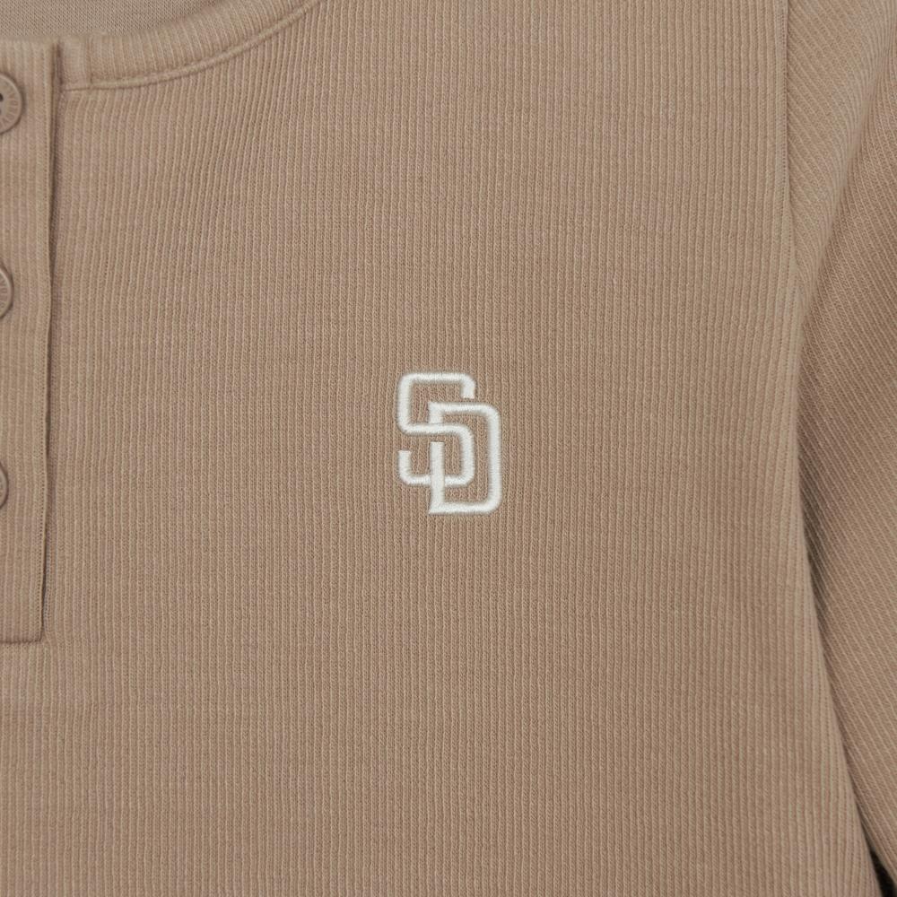 Basic Henley Neck Layered Slim Semi Crop Long Sleeve T-Shirts San Diego Padres