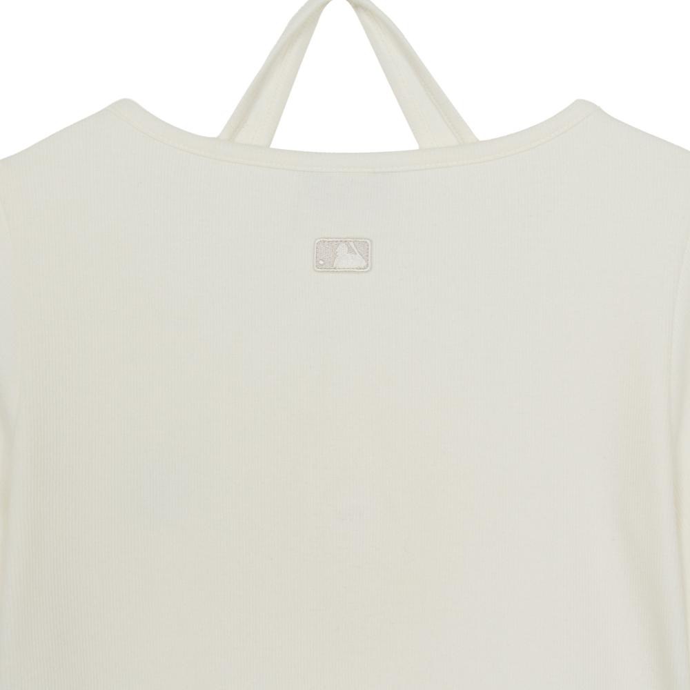Basic Henley Neck Layered Slim Semi Crop Long Sleeve T-Shirts New York Yankees