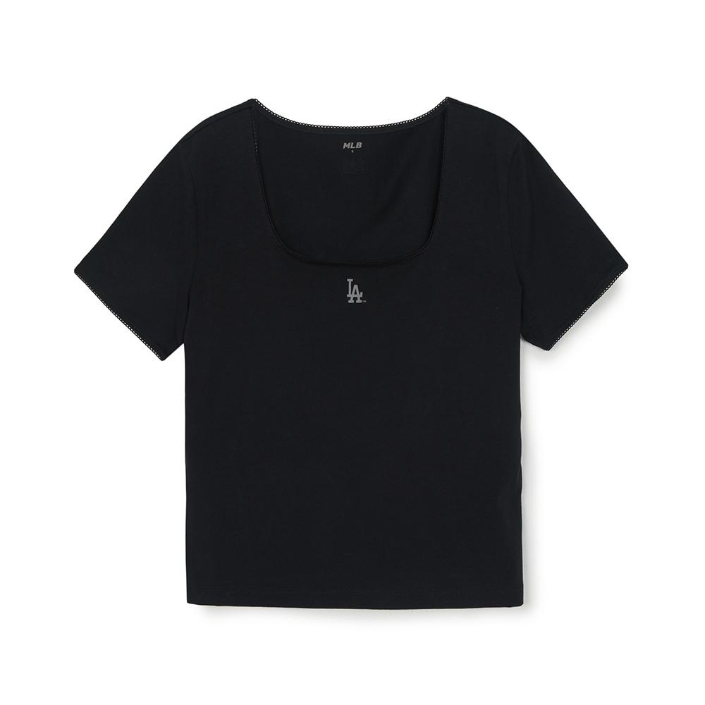 เสื้อยืด  Basic Lace Square Neck Slim Semi Crop T-Shirts Los Angeles Dodgers