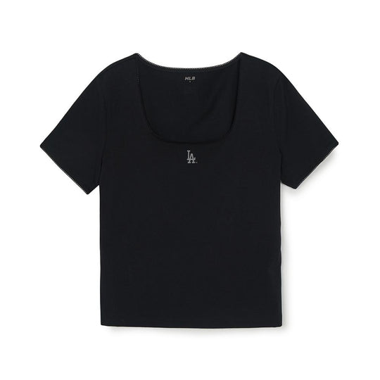 เสื้อยืด  Basic Lace Square Neck Slim Semi Crop T-Shirts Los Angeles Dodgers