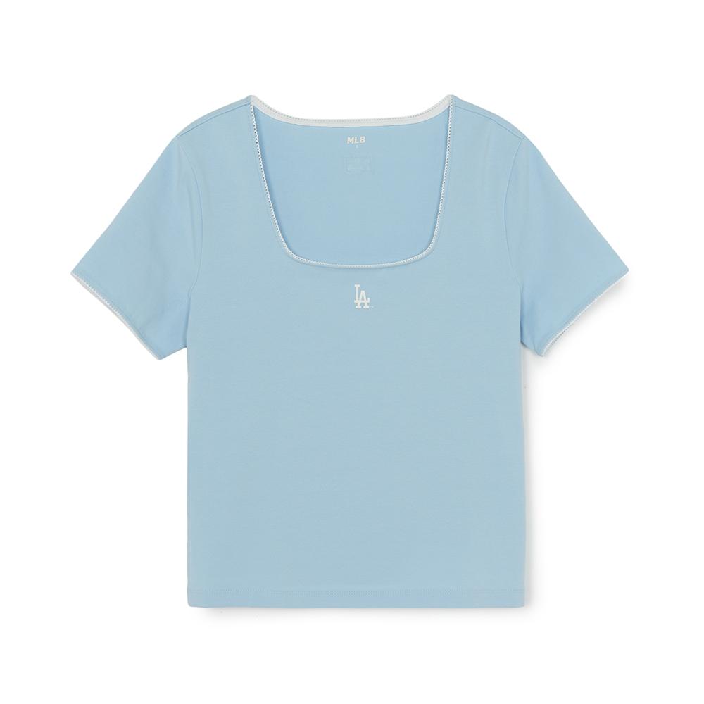 เสื้อยืด  Basic Lace Square Neck Slim Semi Crop T-Shirts Los Angeles Dodgers