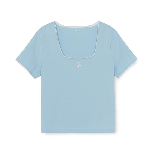 เสื้อยืด  Basic Lace Square Neck Slim Semi Crop T-Shirts Los Angeles Dodgers