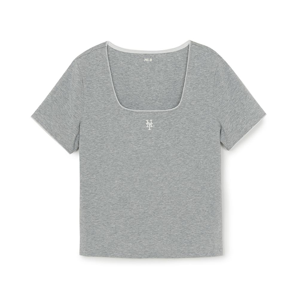 เสื้อยืด  Basic Lace Square Neck Slim Semi Crop T-Shirts New York Mets