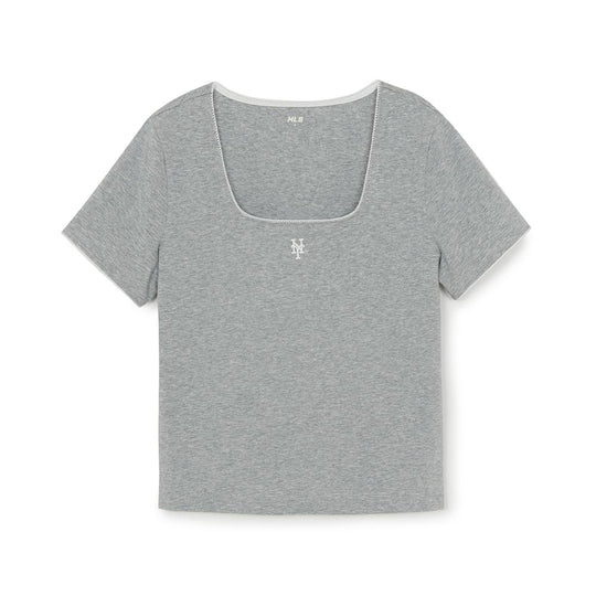 เสื้อยืด  Basic Lace Square Neck Slim Semi Crop T-Shirts New York Mets