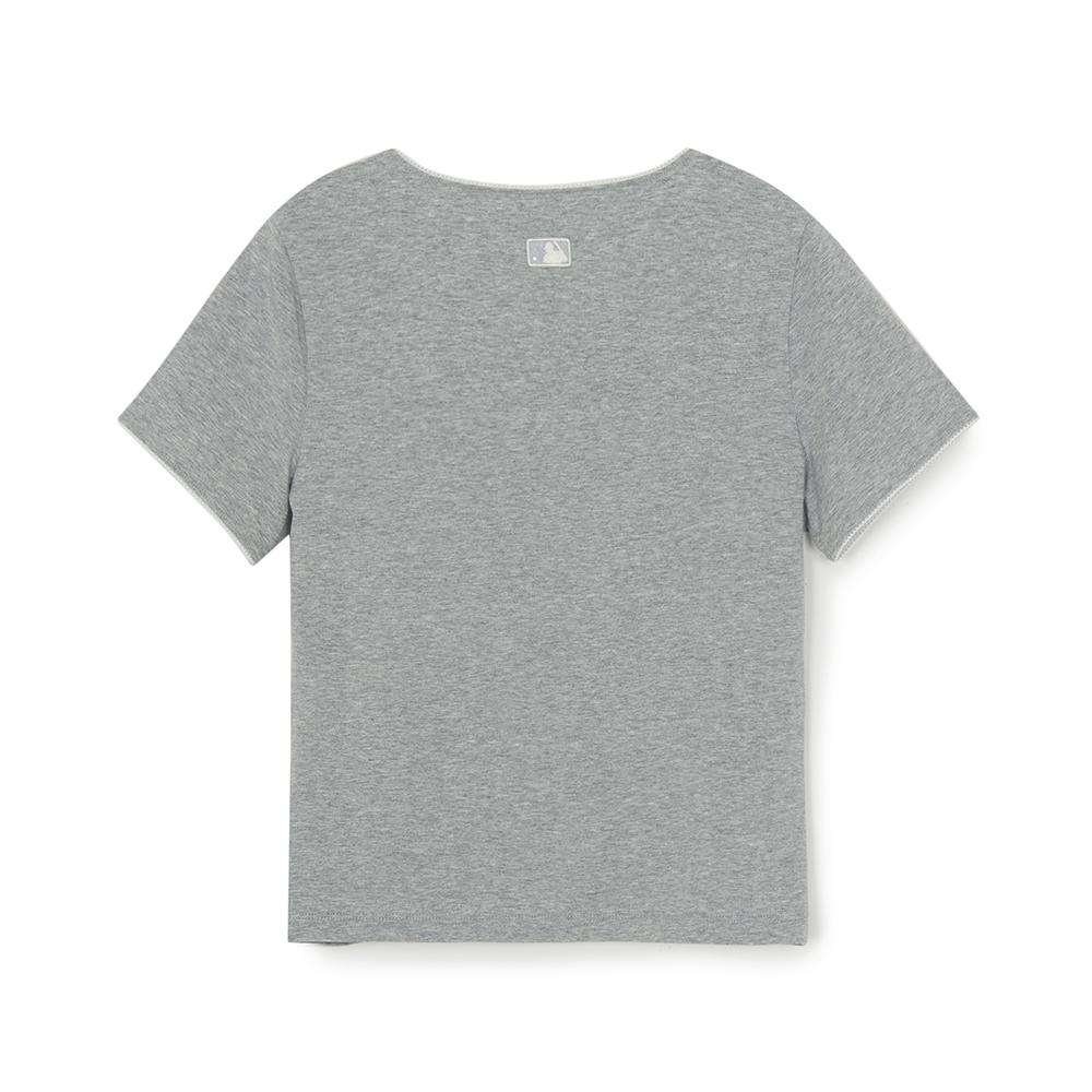 เสื้อยืด  Basic Lace Square Neck Slim Semi Crop T-Shirts New York Mets