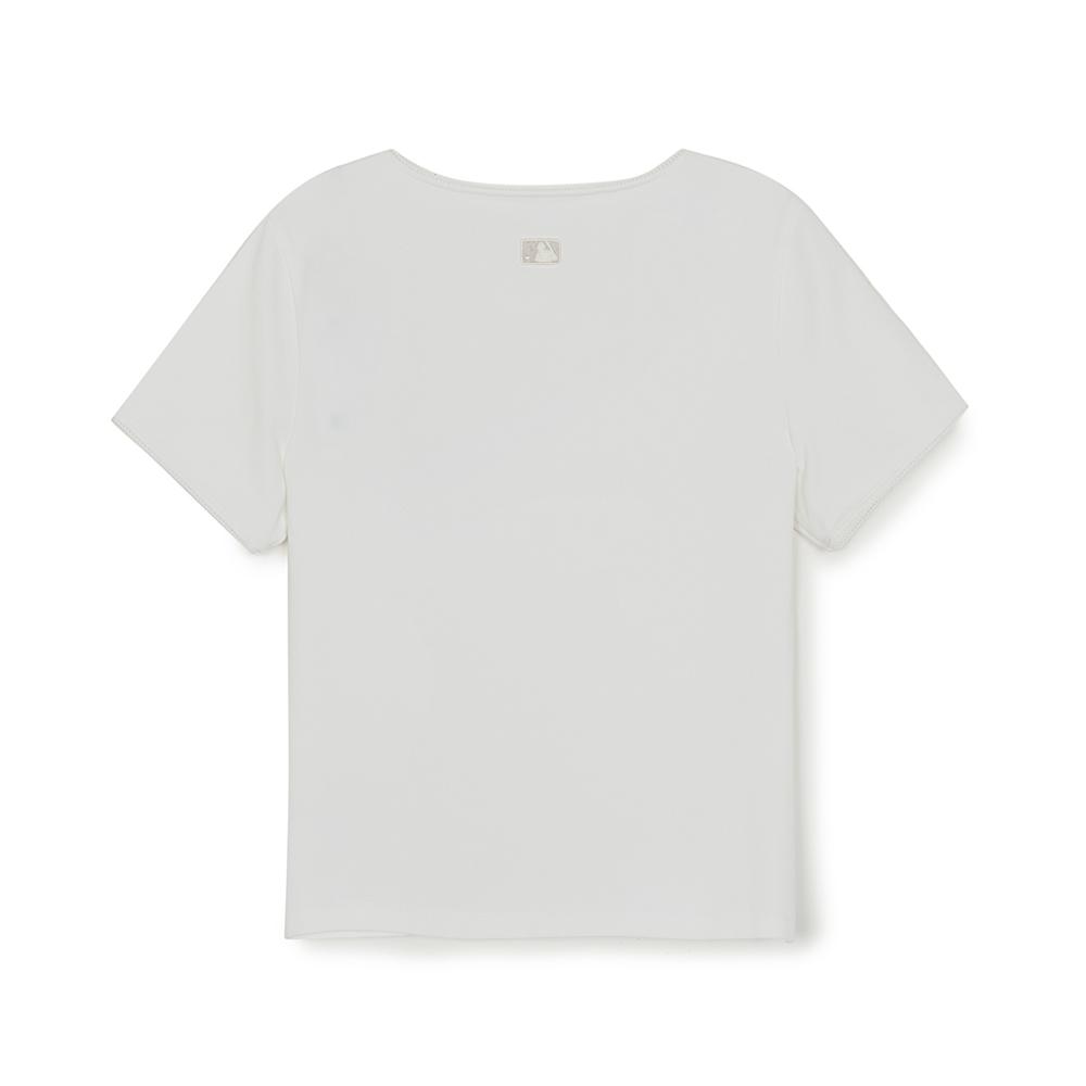 เสื้อยืด  Basic Lace Square Neck Slim Semi Crop T-Shirts New York Yankees