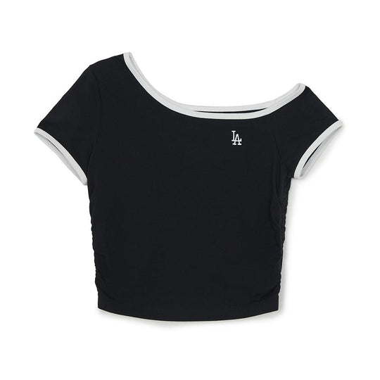 เสื้อยืด  Color Point Off Shoulder Shirring Slim Crop T-Shirts Los Angeles Dodgers