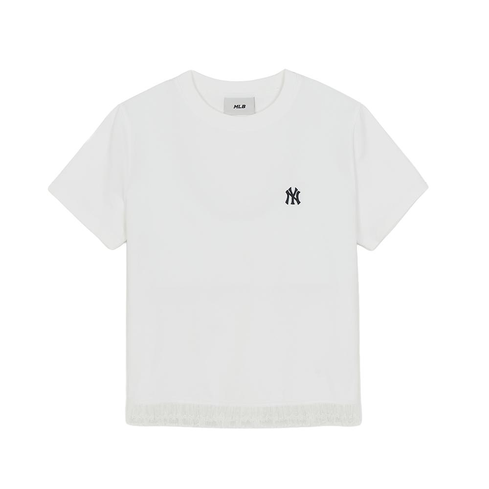 เสื้อยืด  Hem Lace Slim Semi-Crop T-Shirt New York Yankees