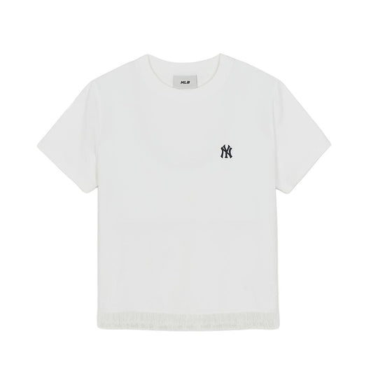 เสื้อยืด  Hem Lace Slim Semi-Crop T-Shirt New York Yankees