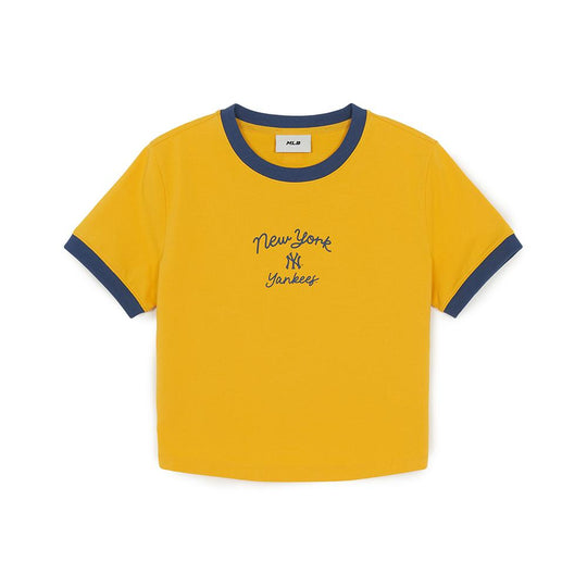 เสื้อยืด  Sportive Cursive Ringer Crop T-Shirts New York Yankees
