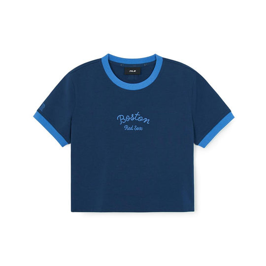 เสื้อครอป Women'S Varsity Ringer Slim Fit Crop T-Shirts Boston Red Sox