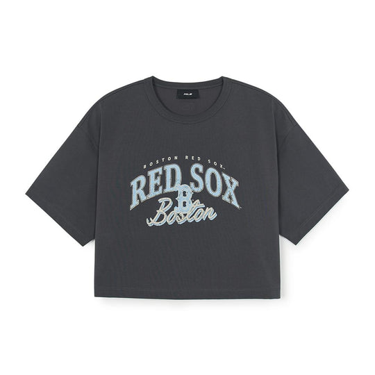 Women's Varsity Vintage Oversized Fit Crop T-Shirts Boston Red Sox
