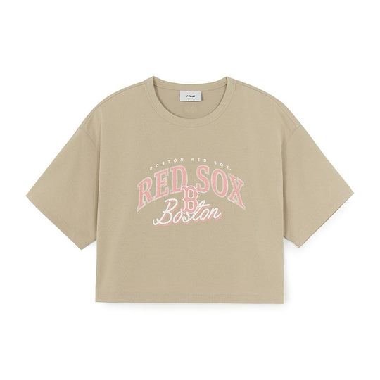 Women's Varsity Vintage Oversized Fit Crop T-Shirts Boston Red Sox