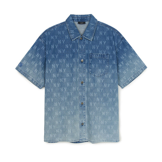 เสื้อเชิ้ต Classic Printed Monogram Gradation Short-Sleeve Denim Shirt New York Yankees