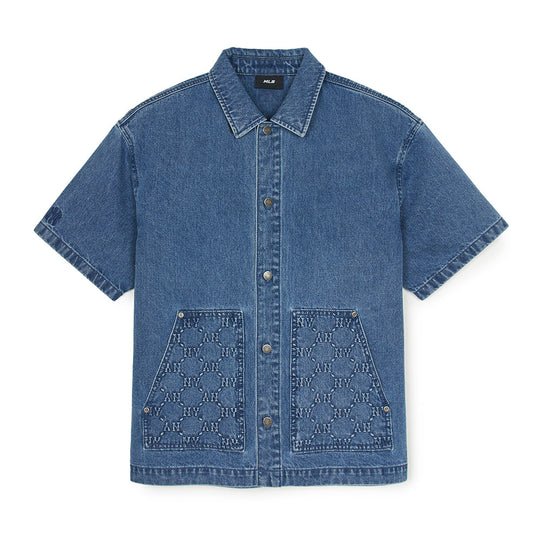 เสื้อเชิ้ต  Dia Monogram Embo Patchwork Short-Sleeve Denim Work Shirt New York Yankees